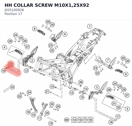 Diagram preview: HH COLLAR SCREW M10X1,25X92 (J025100926)