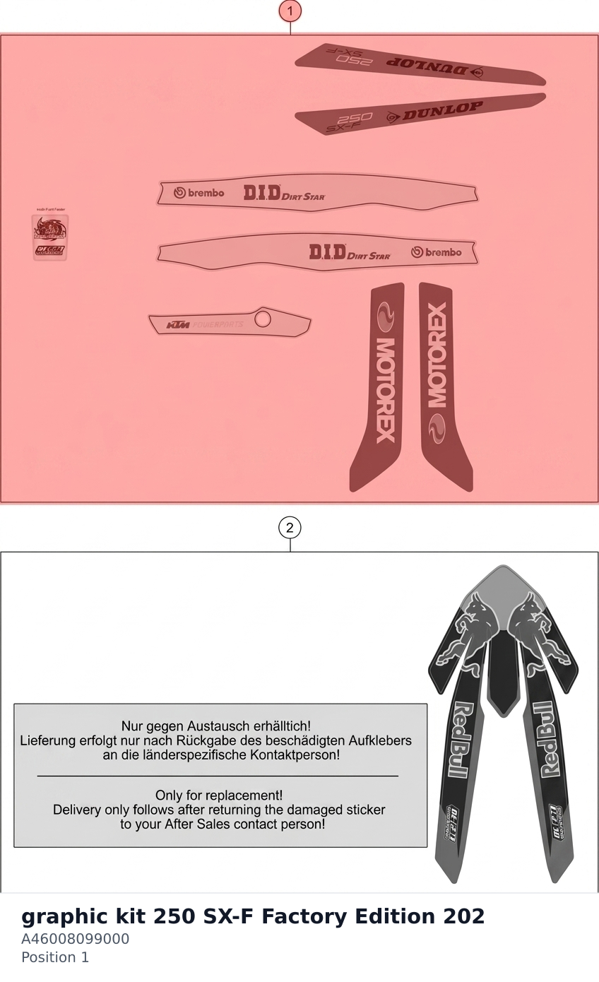 Diagram preview: graphic kit 250 SX-F Factory Edition 202 (A46008099000)