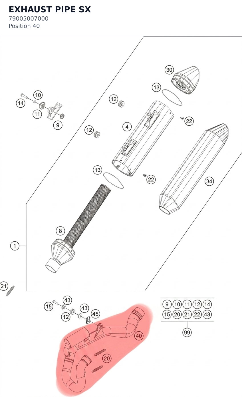 Diagram preview: EXHAUST PIPE SX (79005007000)