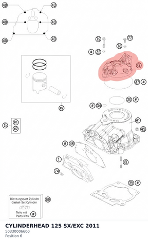 Diagram preview: CYLINDERHEAD 125 SX/EXC 2011 (50330006600)