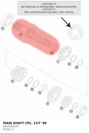Diagram preview: MAIN SHAFT CPL. 13-T       '98 (50333001044)