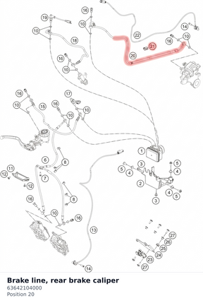 Diagram preview: Brake line, rear brake caliper (63642104000)