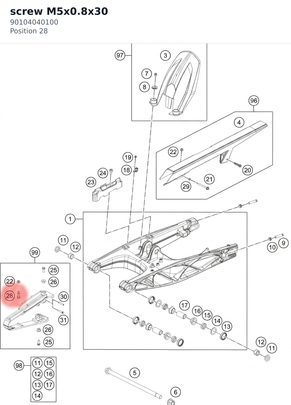 Diagram preview: screw M5x0.8x30 (90104040100)