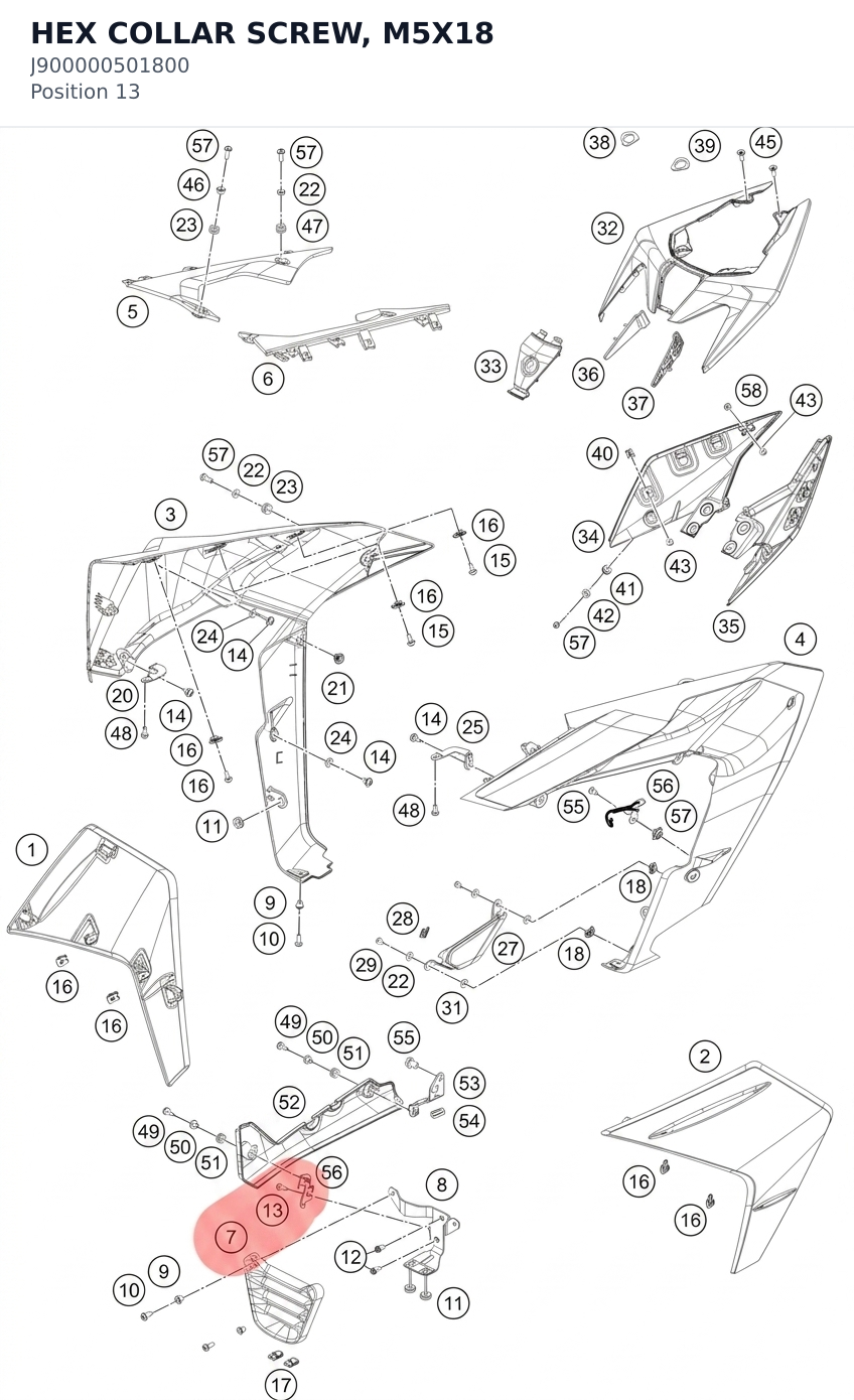 Diagram preview: HEX COLLAR SCREW, M5X18 (J900000501800)