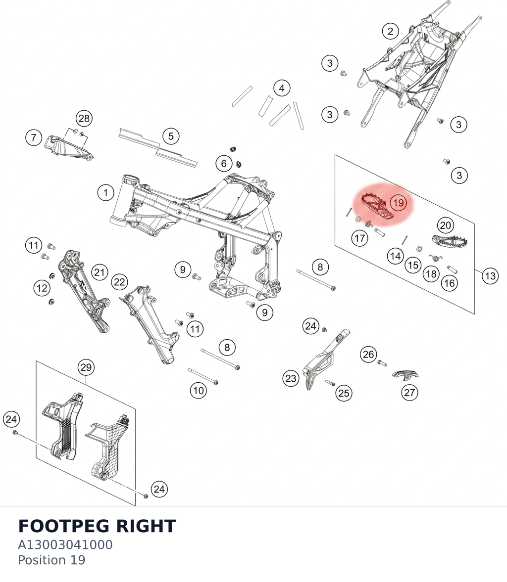 Diagram preview: FOOTPEG RIGHT (A13003041000)
