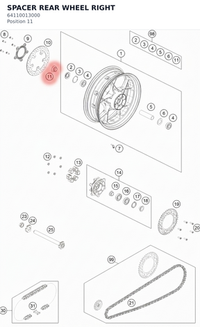 Diagram preview: SPACER REAR WHEEL RIGHT (64110013000)
