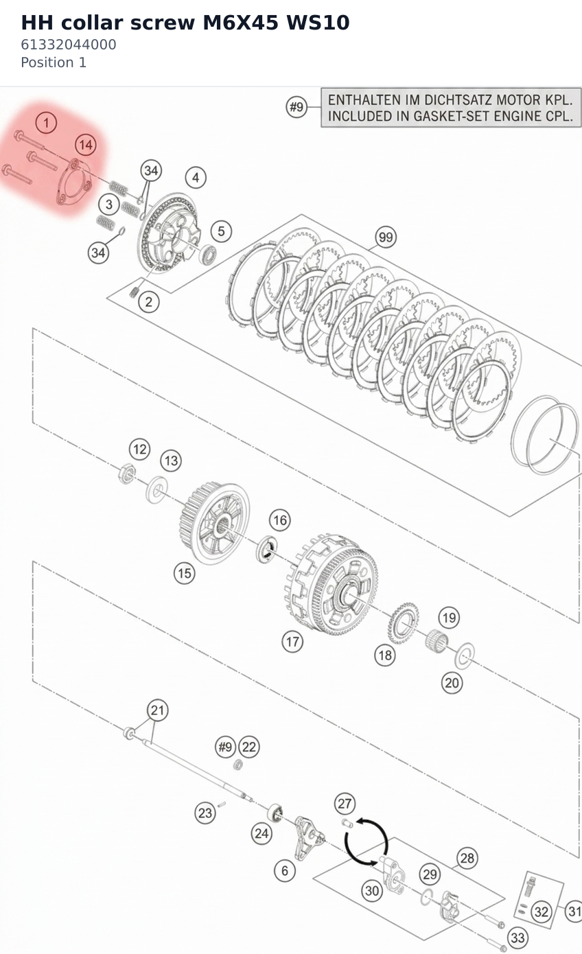 Diagram preview: HH collar screw M6X45 WS10 (61332044000)