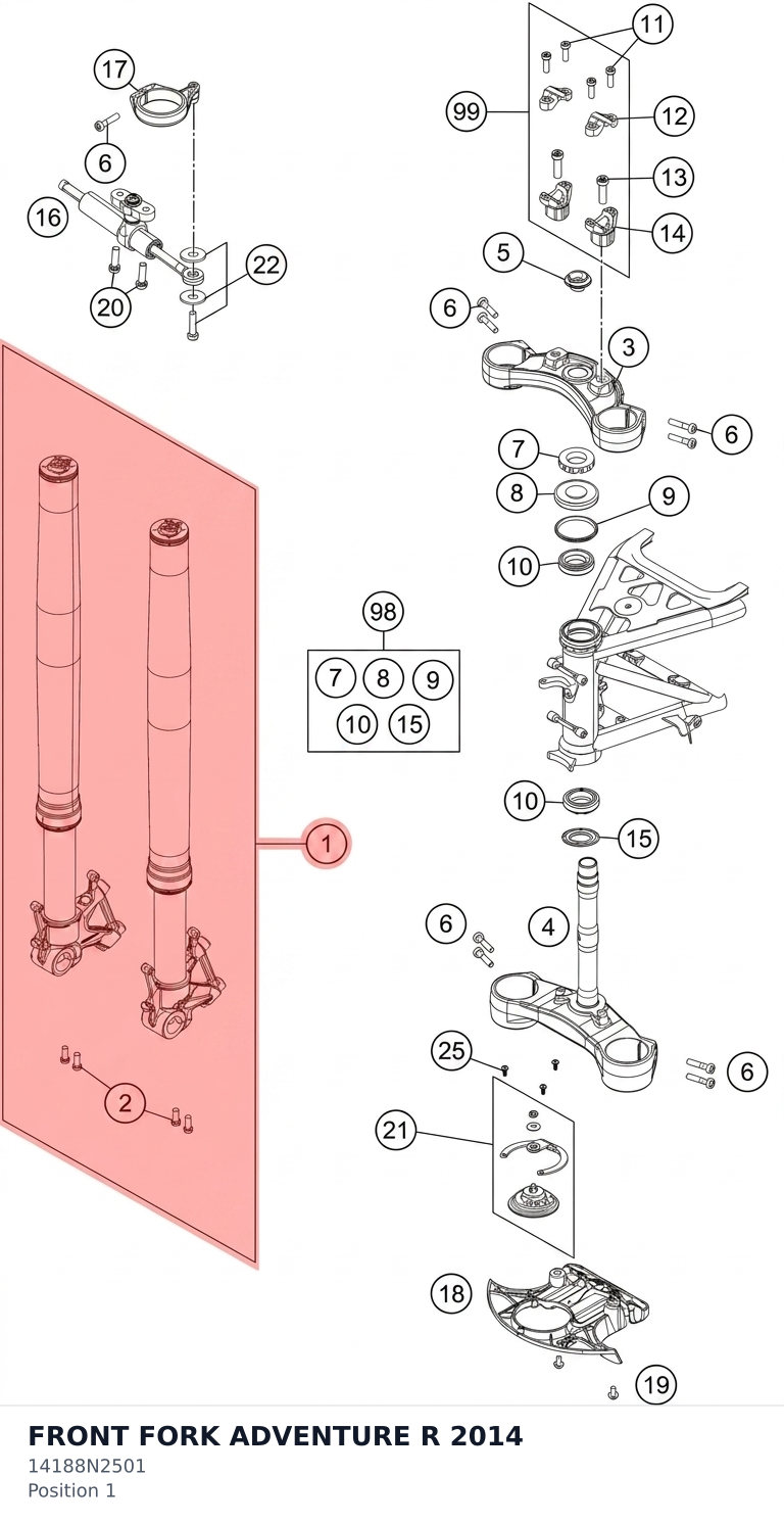 Diagram preview: FRONT FORK ADVENTURE R 2014 (14188N2501)