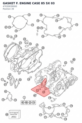 Diagram preview: GASKET F. ENGINE CASE 85 SX 03 (47030039000)