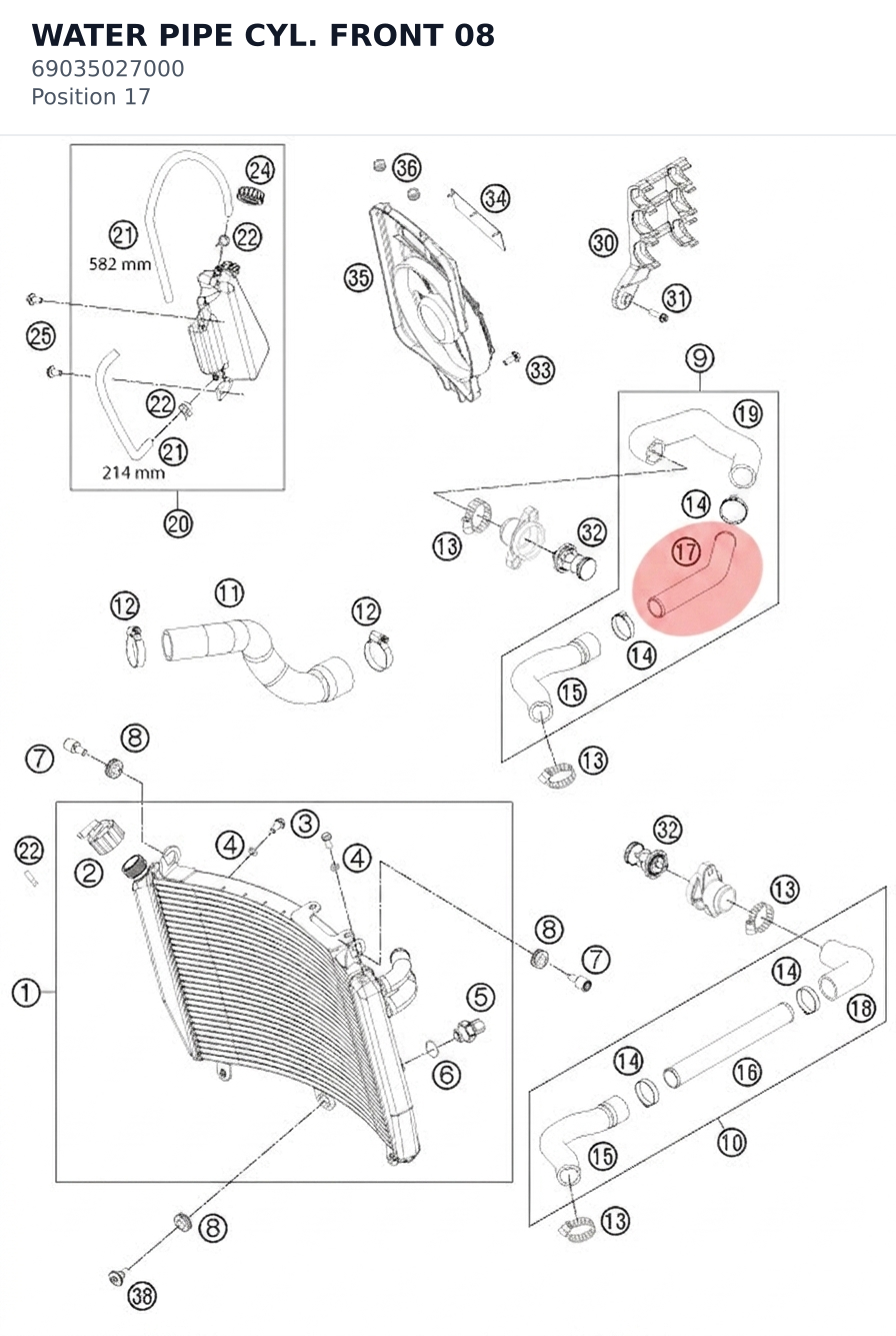 Diagram preview: WATER PIPE CYL. FRONT       08 (69035027000)