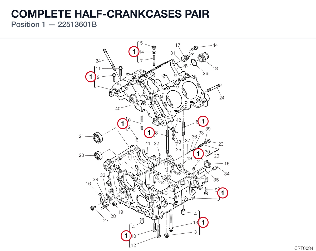 COMPLETE HALF-CRANKCASES PAIR 22513601B diagram position
