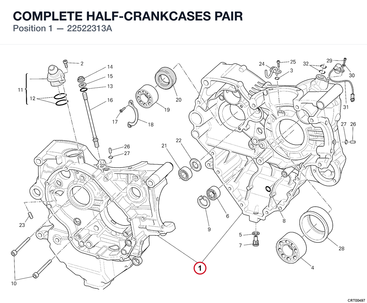 COMPLETE HALF-CRANKCASES PAIR 22522313A diagram position