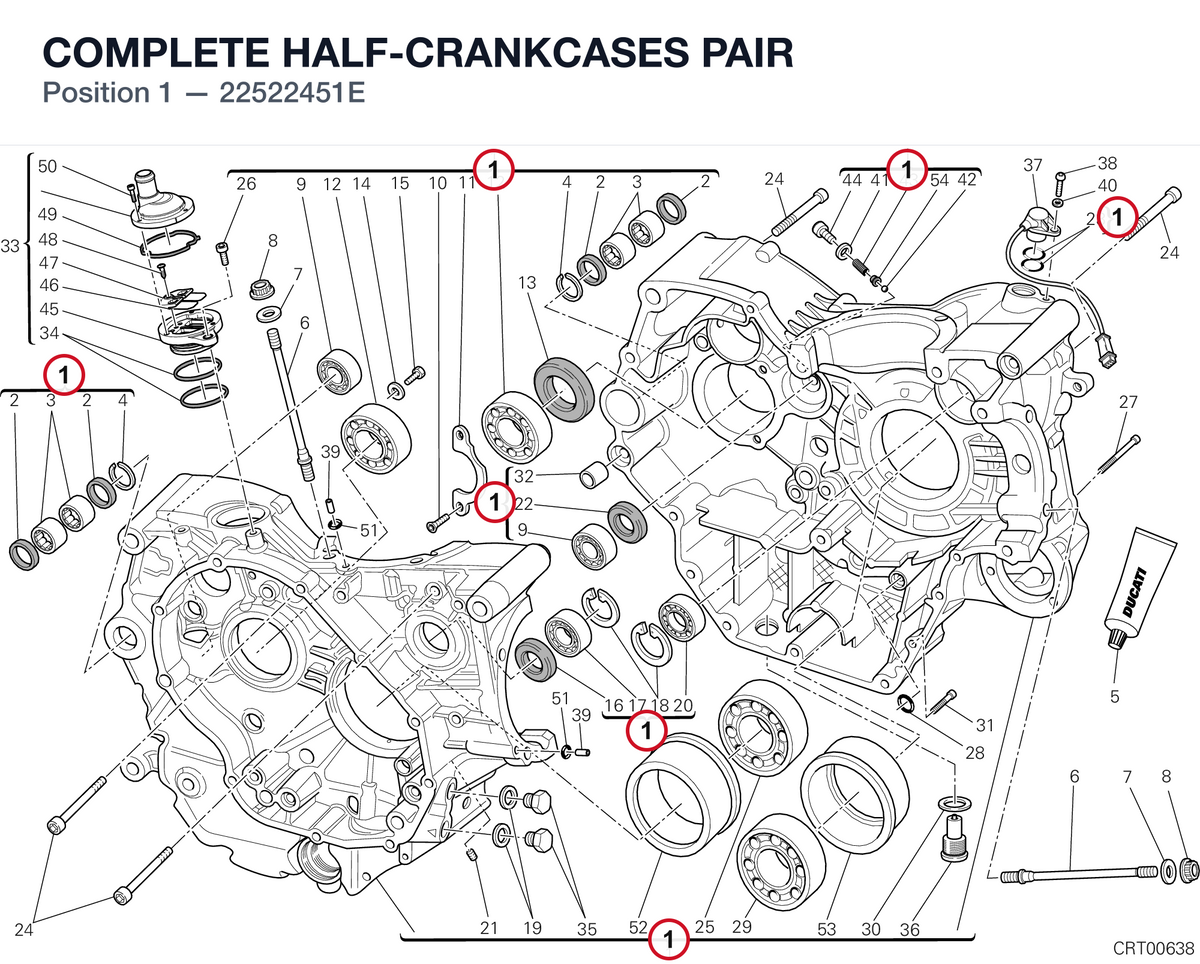 COMPLETE HALF-CRANKCASES PAIR 22522451E diagram position