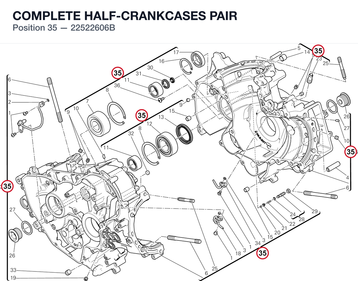 COMPLETE HALF-CRANKCASES PAIR 22522606B diagram position