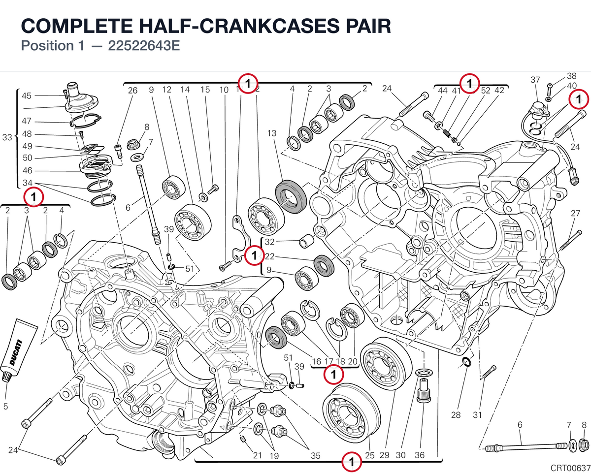 COMPLETE HALF-CRANKCASES PAIR 22522643E diagram position