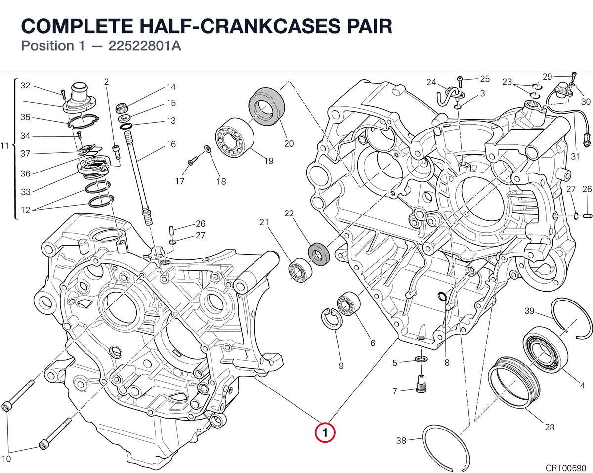 COMPLETE HALF-CRANKCASES PAIR 22522801A diagram position
