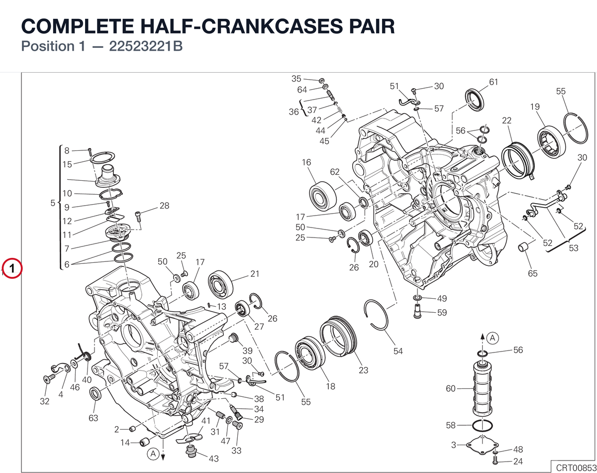 COMPLETE HALF-CRANKCASES PAIR 22523221B diagram position
