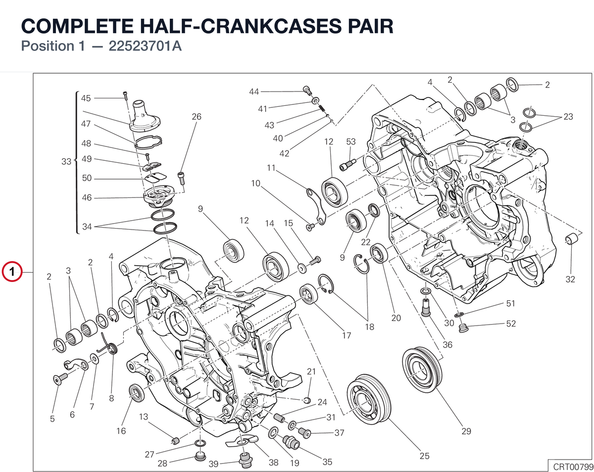 COMPLETE HALF-CRANKCASES PAIR 22523701A diagram position