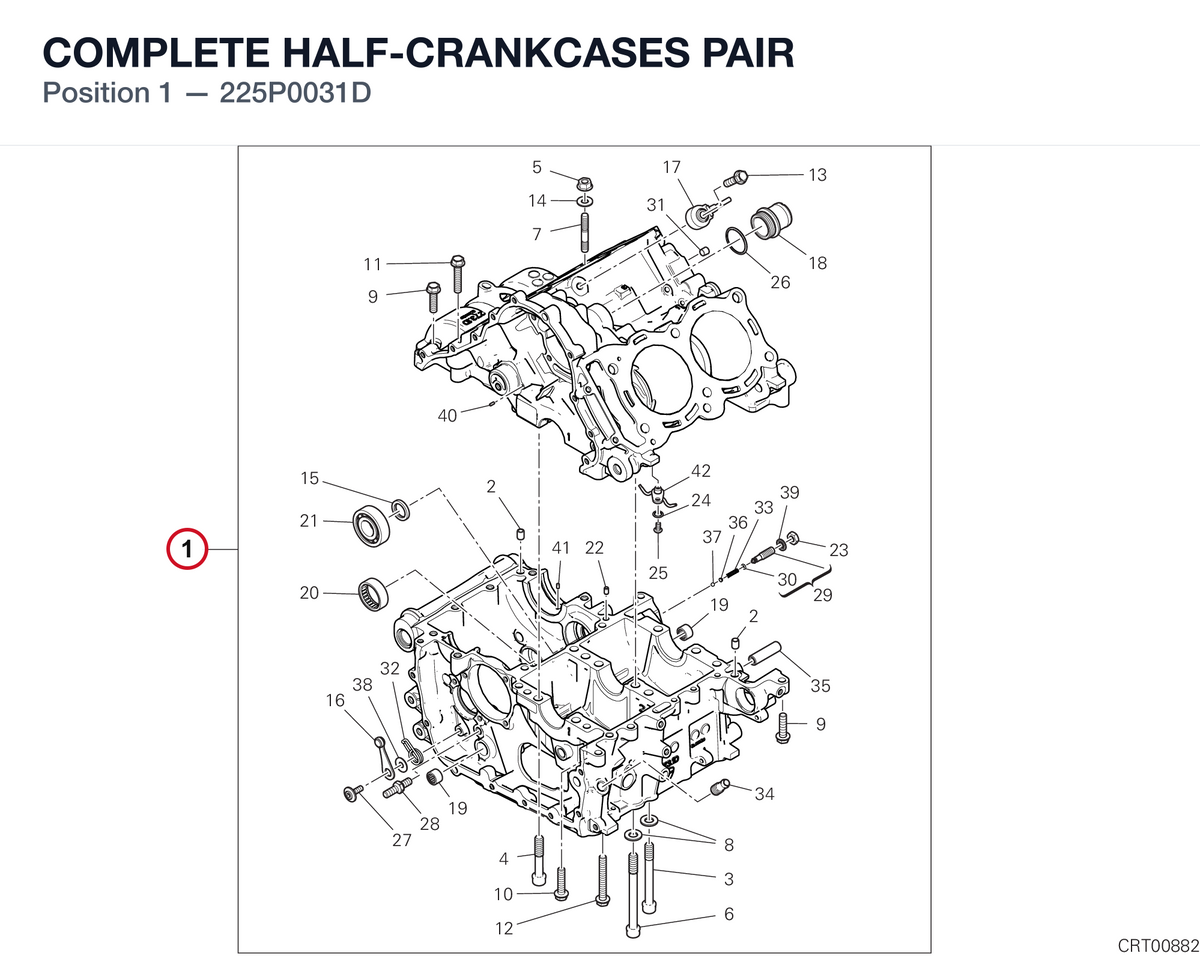 COMPLETE HALF-CRANKCASES PAIR 225P0031D diagram position