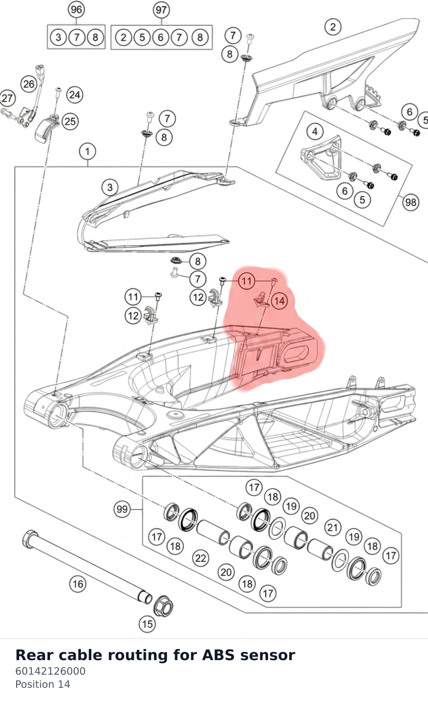 Diagram preview: Rear cable routing for ABS sensor (60142126000)
