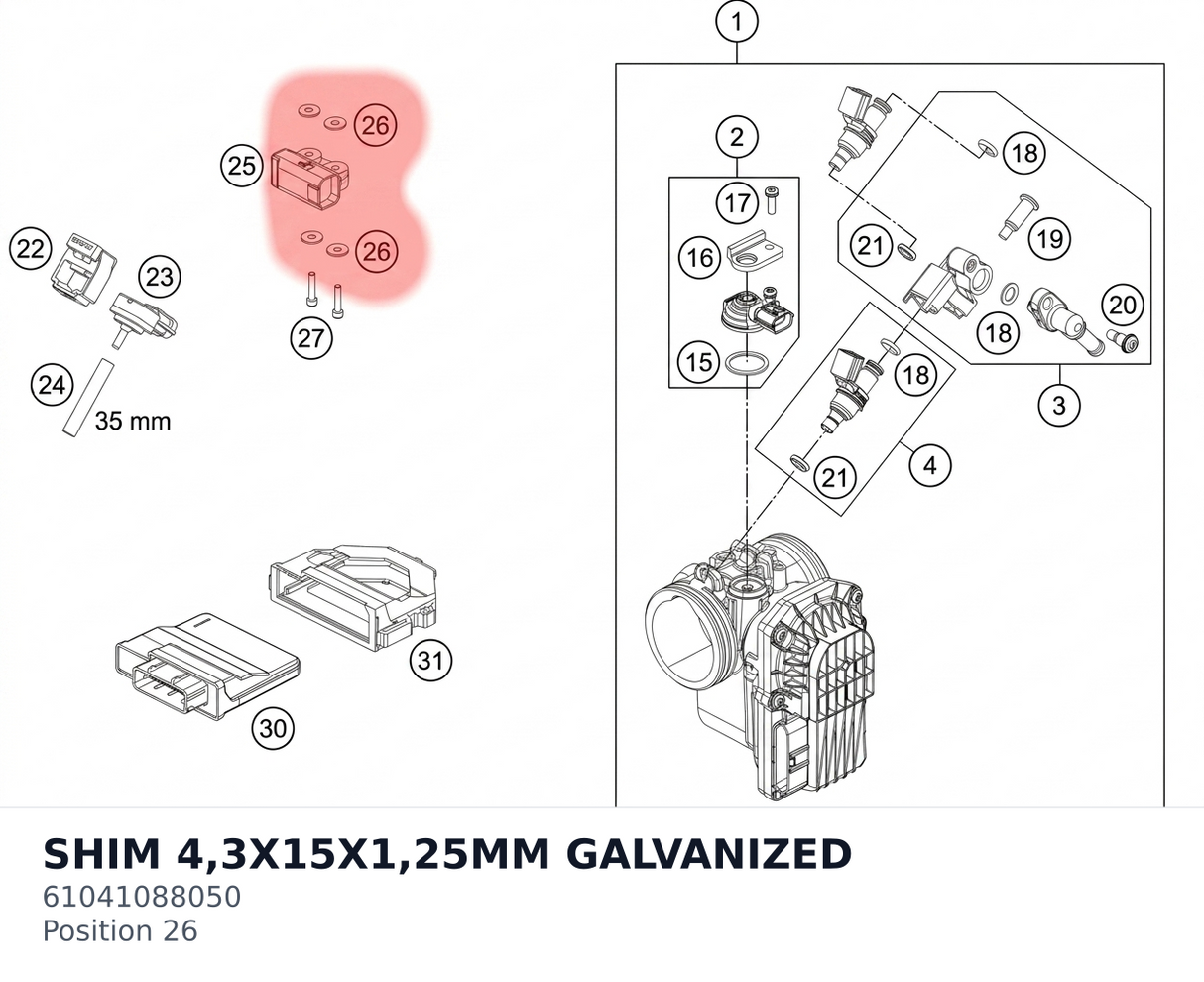 Diagram preview: SHIM 4,3X15X1,25MM GALVANIZED (61041088050)
