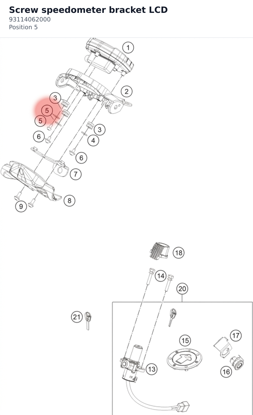 Diagram preview: Screw speedometer bracket LCD (93114062000)