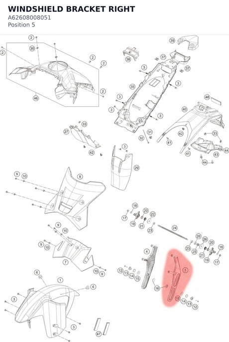 Diagram preview: WINDSHIELD BRACKET RIGHT (A62608008051)