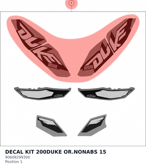 Diagram preview: DECAL KIT 200DUKE OR.NONABS 15 (90608299300)