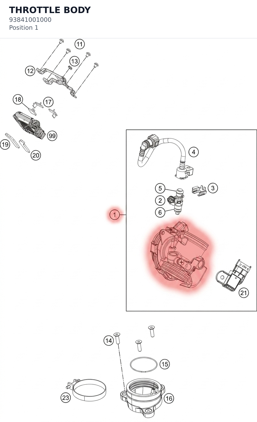 Diagram preview: THROTTLE BODY (93841001000)