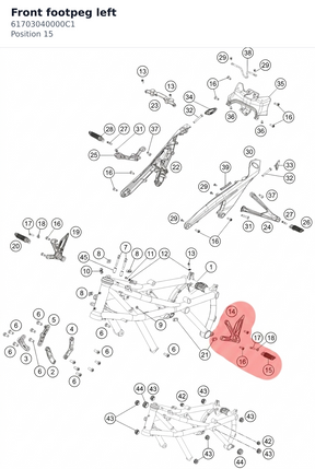 Diagram preview: Front footpeg left (61703040000C1)