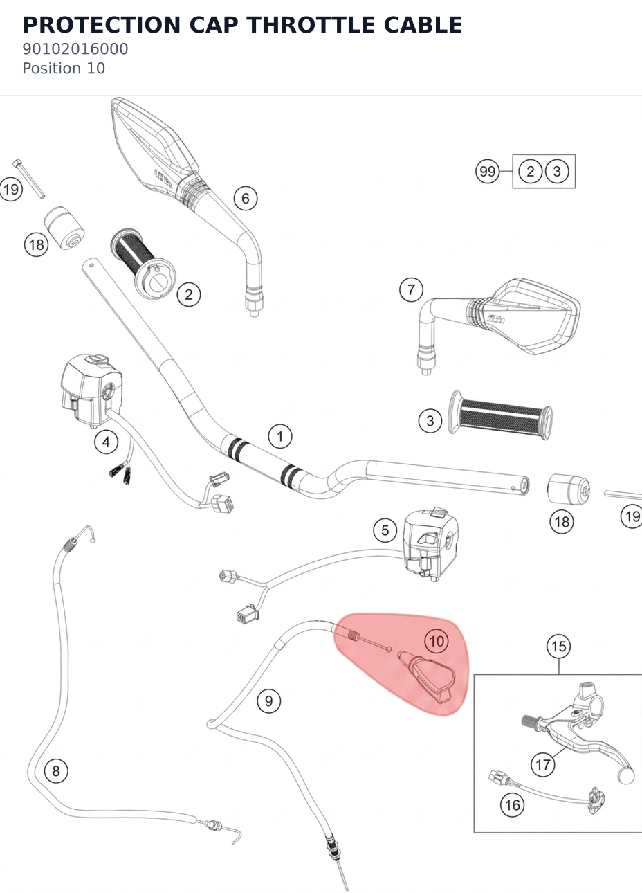 Diagram preview: PROTECTION CAP THROTTLE CABLE (90102016000)
