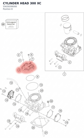 Diagram preview: CYLINDER HEAD 300 XC (55630206000)