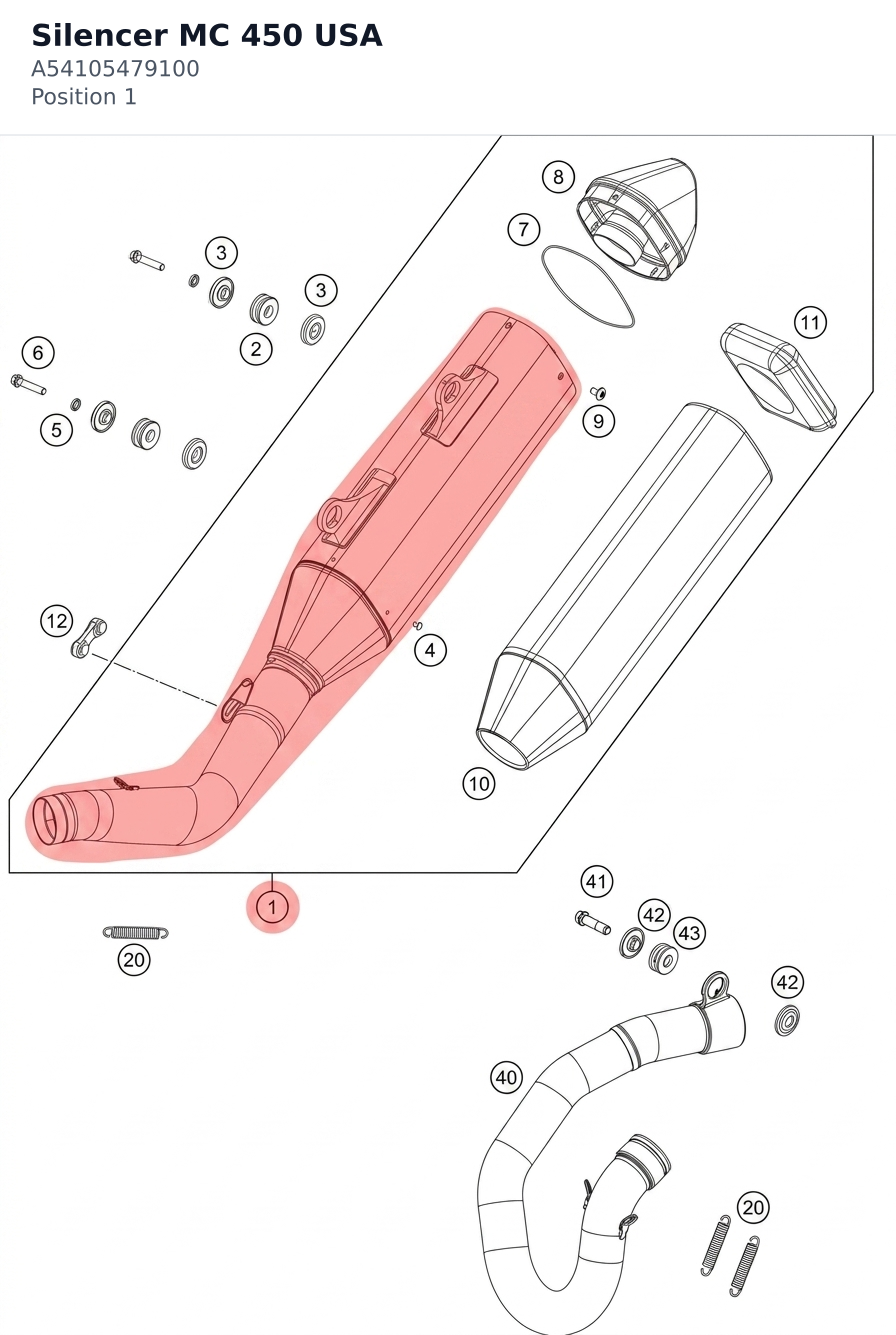Diagram preview: Silencer MC 450 USA (A54105479100)
