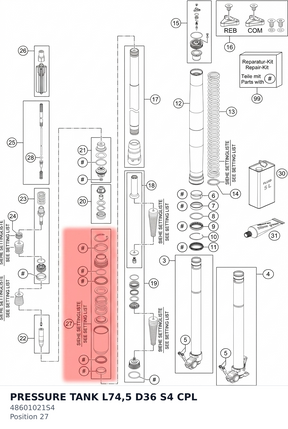 Diagram preview: PRESSURE TANK L74,5 D36 S4 CPL (48601021S4)