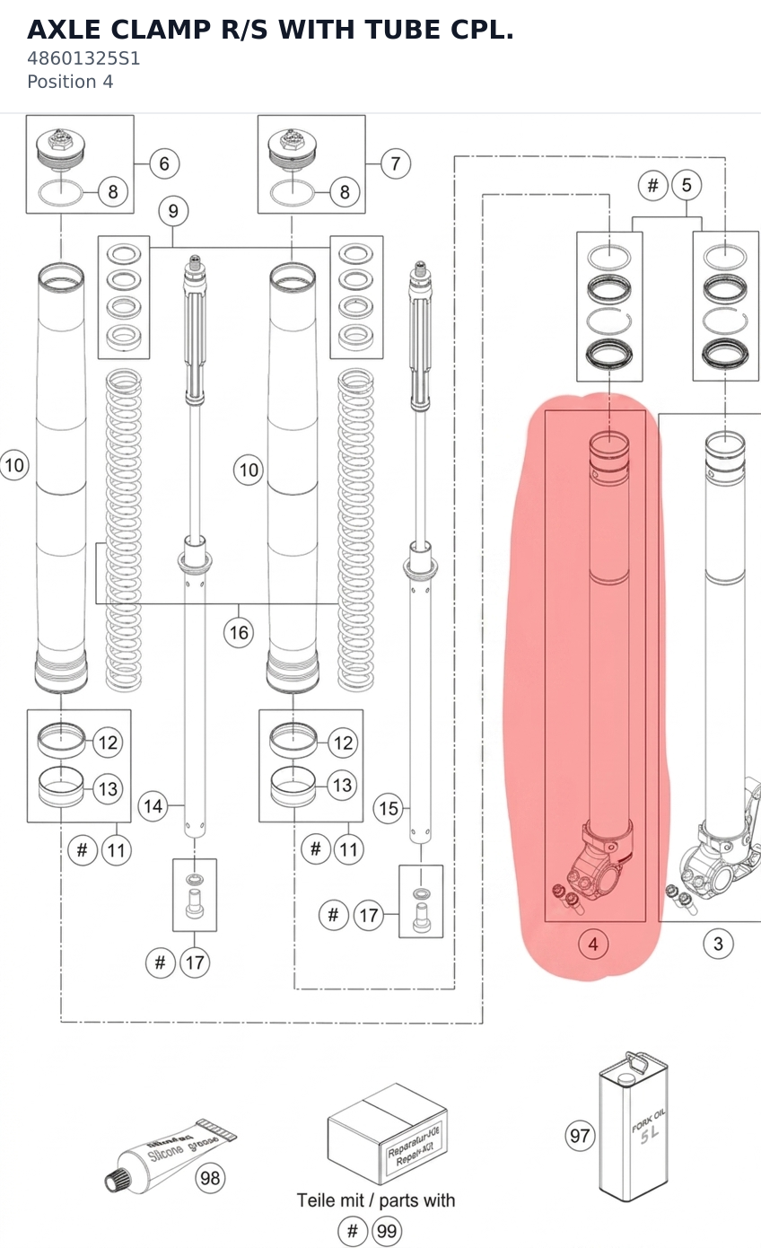 Diagram preview: AXLE CLAMP R/S WITH TUBE CPL. (48601325S1)