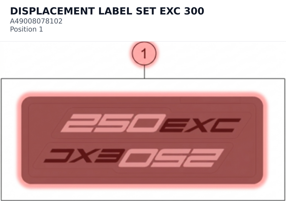 Diagram preview: DISPLACEMENT LABEL SET EXC 300 (A49008078102)