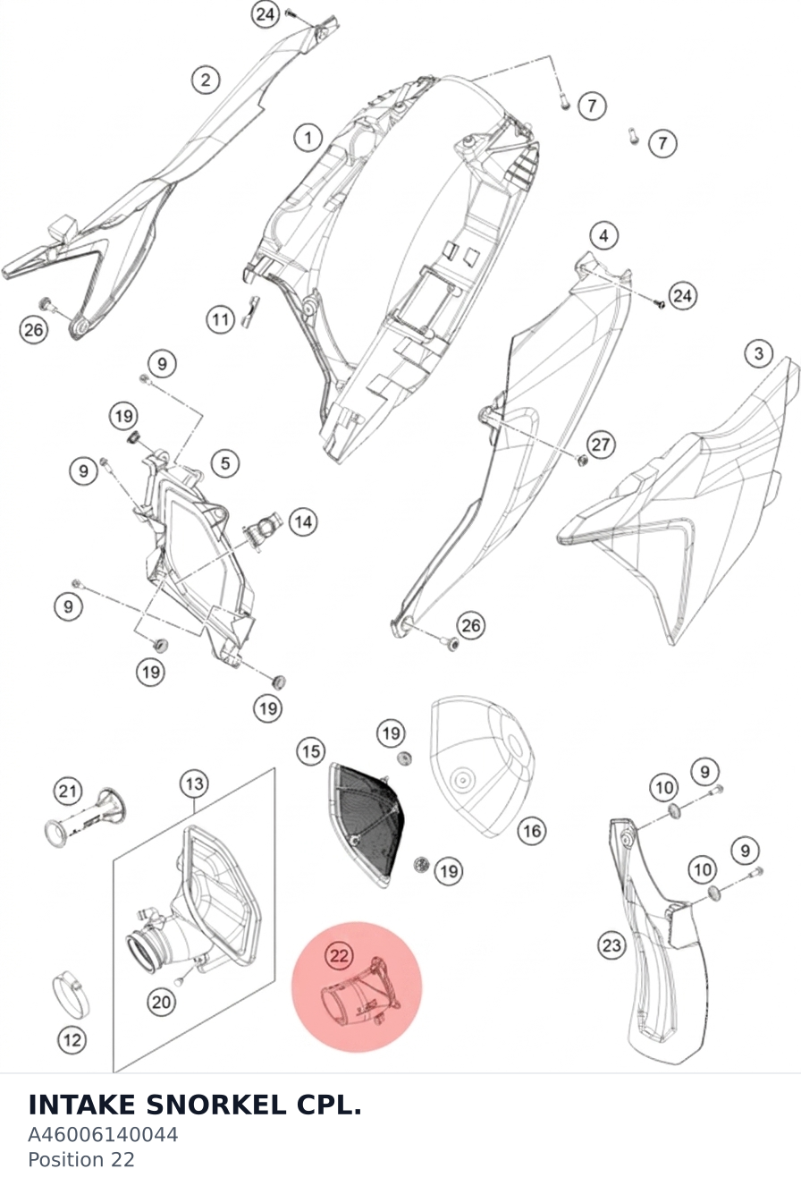 Diagram preview: INTAKE SNORKEL CPL. (A46006140044)