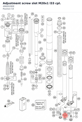 Diagram preview: Adjustment screw slot M20x1 l33 cpl. (48600280E)