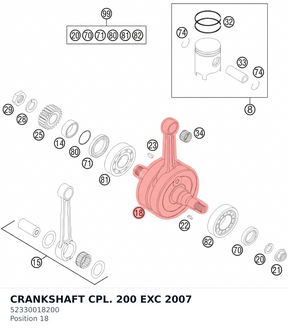 Diagram preview: CRANKSHAFT CPL. 200 EXC   2007 (52330018200)