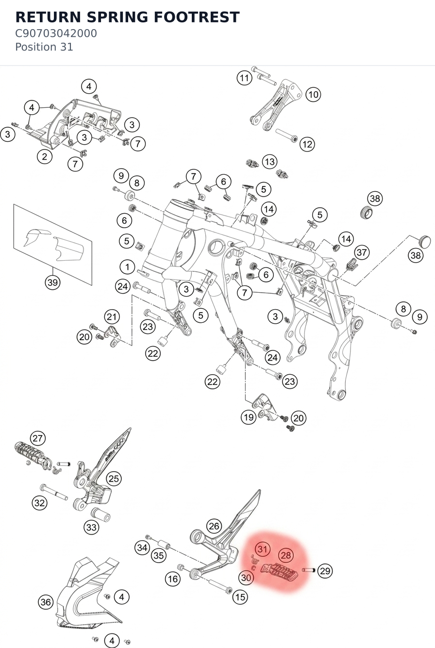 Diagram preview: RETURN SPRING FOOTREST (C90703042000)