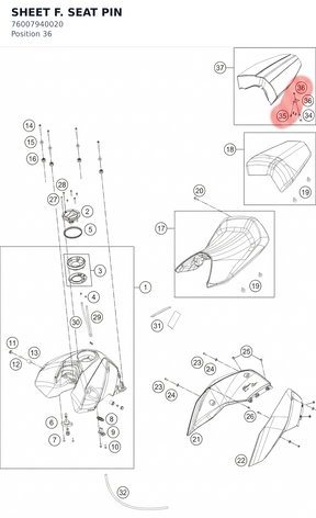 Diagram preview: SHEET F. SEAT PIN (76007940020)