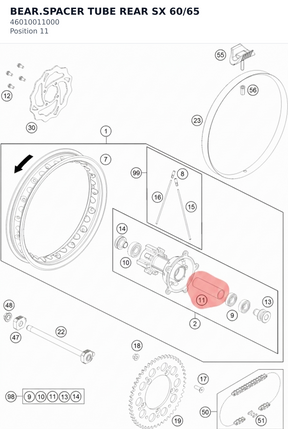 Diagram preview: BEAR.SPACER TUBE REAR SX 60/65 (46010011000)