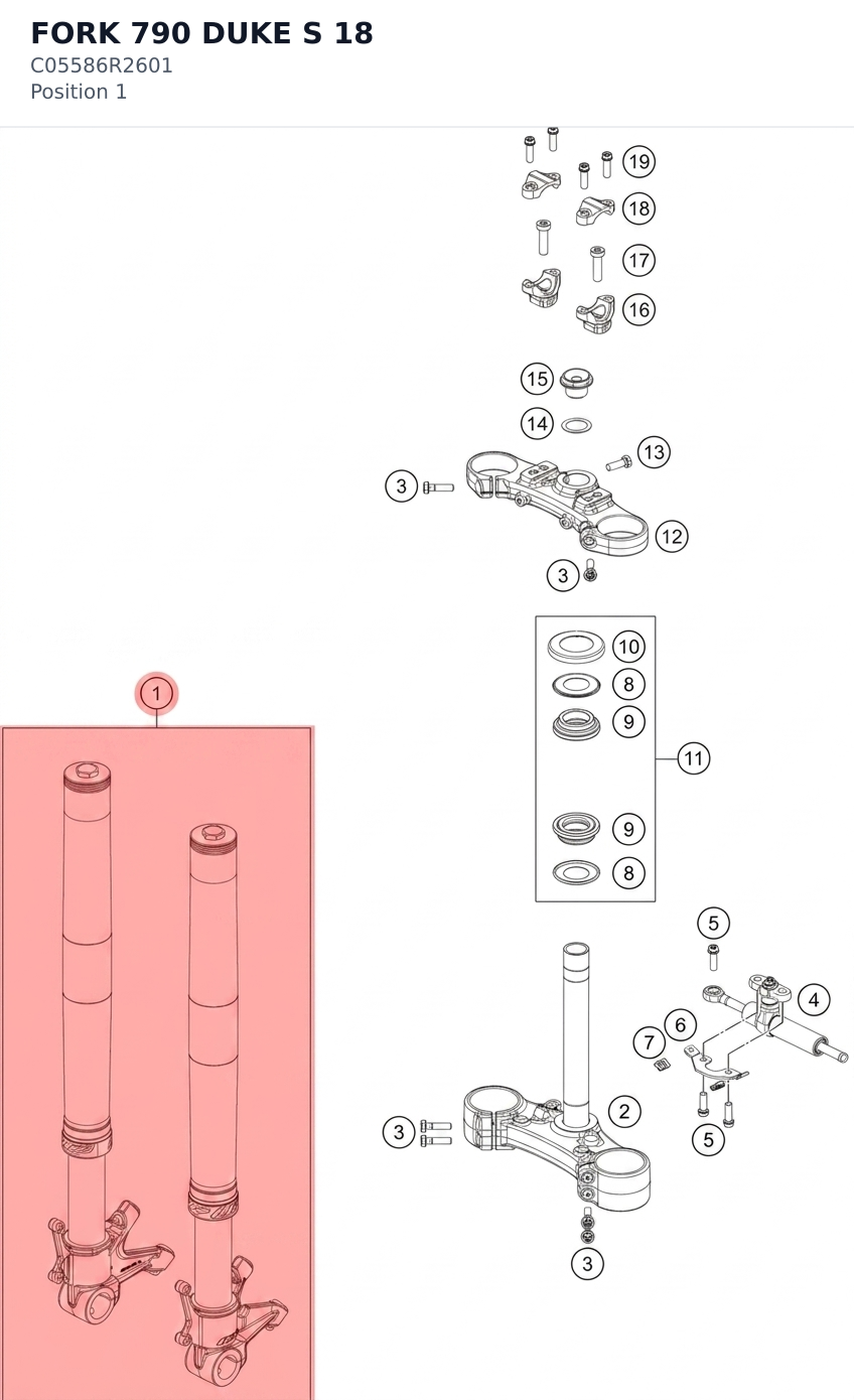 Diagram preview: FORK 790 DUKE S 18 (C05586R2601)