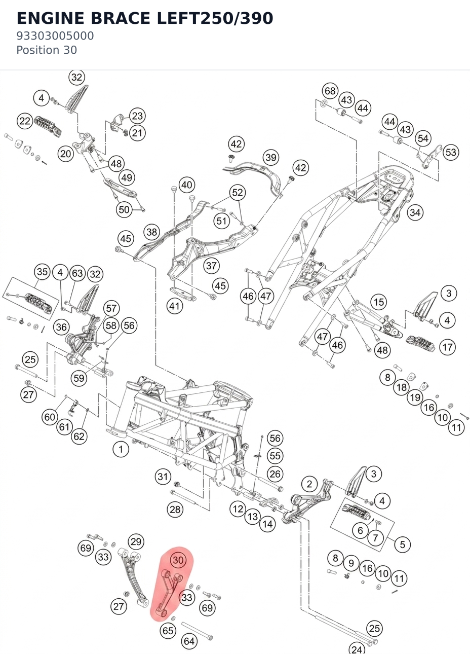 Diagram preview: ENGINE BRACE LEFT250/390 (93303005000)