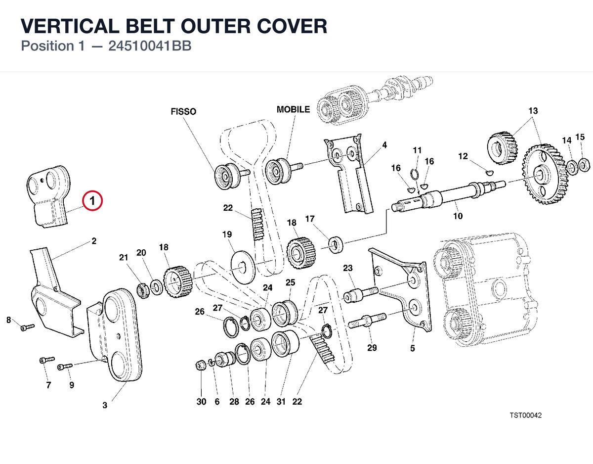 VERTICAL BELT OUTER COVER 24510041BB diagram position
