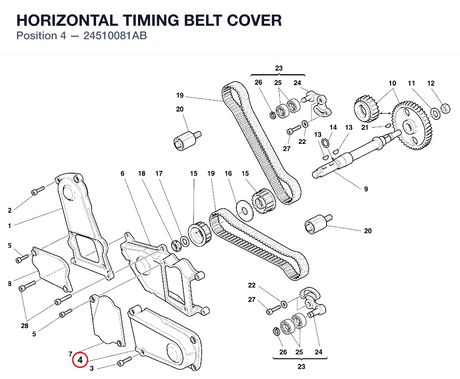 HORIZONTAL TIMING BELT COVER 24510081AB diagram position