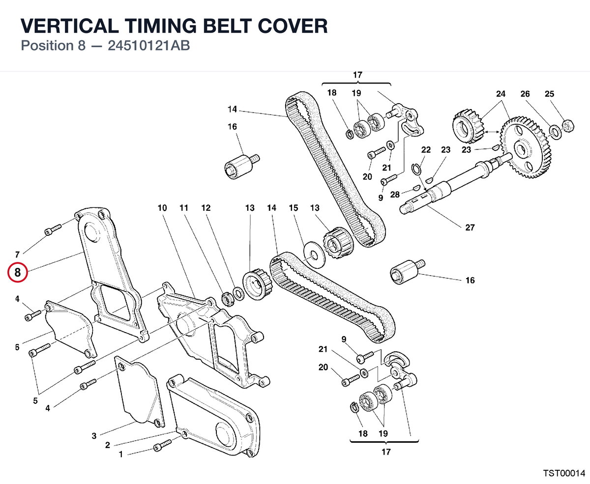 VERTICAL TIMING BELT COVER 24510121AB diagram position
