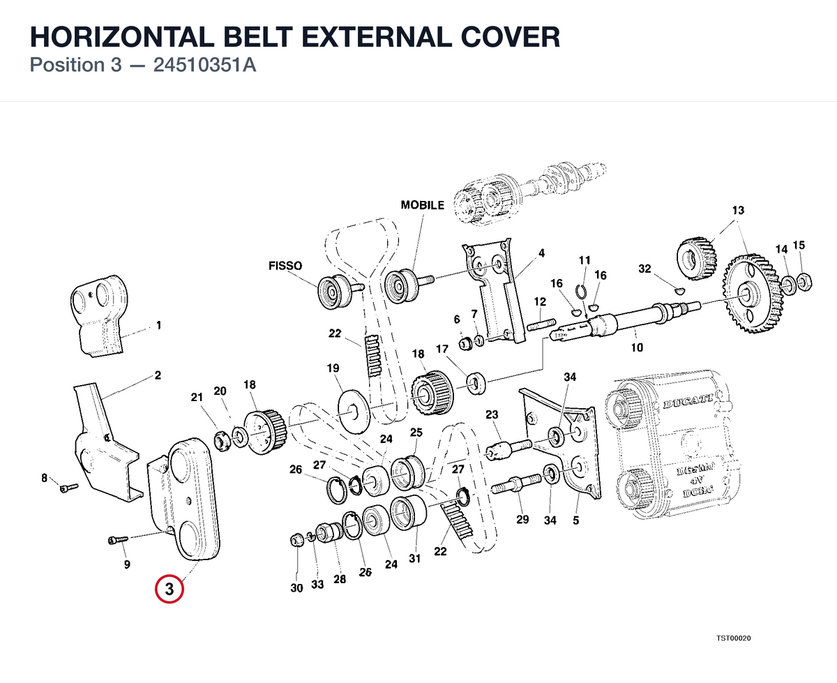 HORIZONTAL BELT EXTERNAL COVER 24510351A diagram position