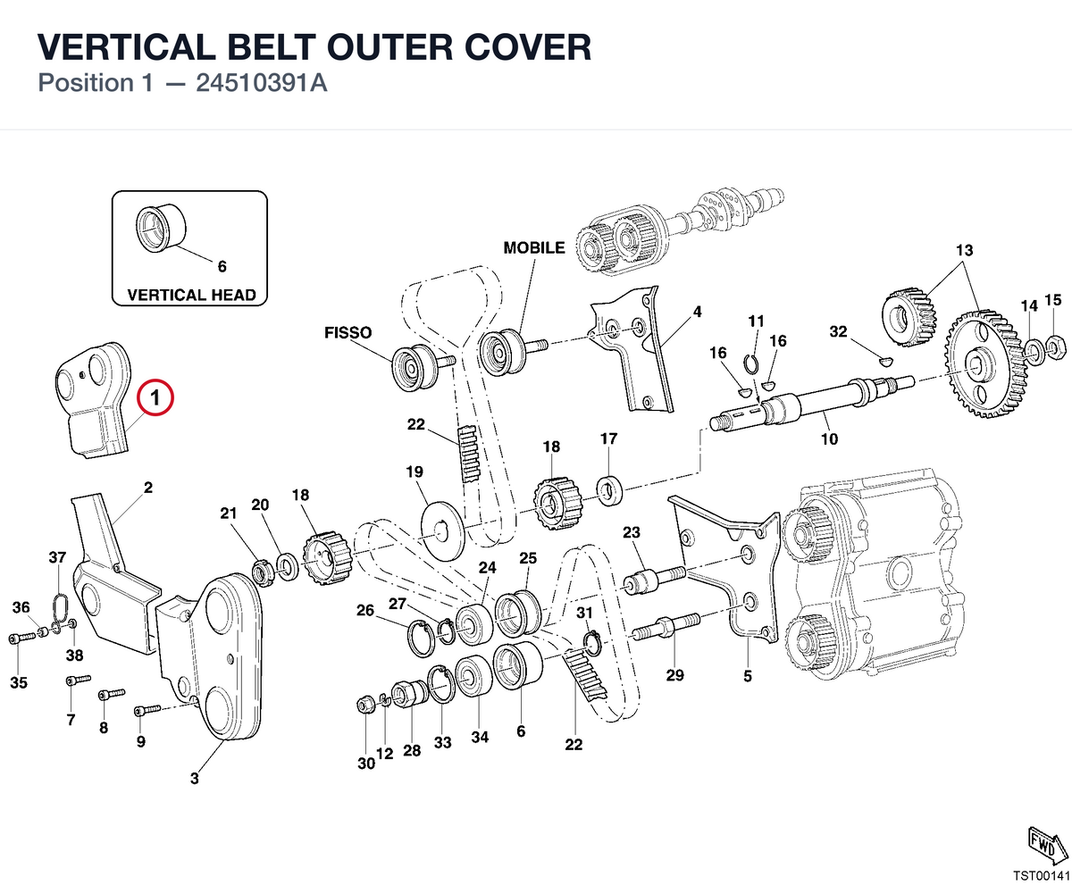 VERTICAL BELT OUTER COVER 24510391A diagram position
