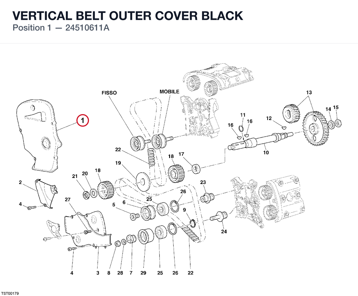 VERTICAL BELT OUTER COVER BLACK 24510611A diagram position